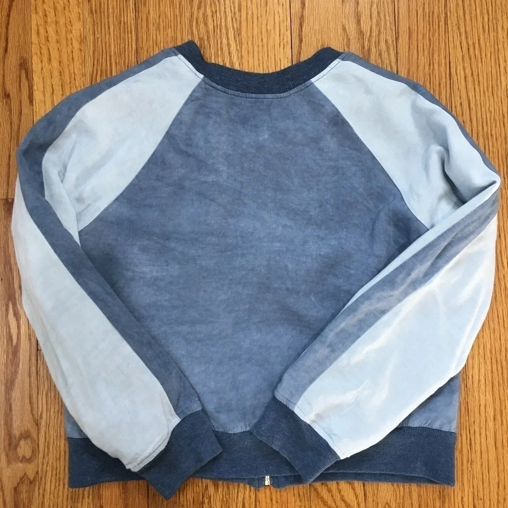 Beautees big girls Y2K embroidered flower blue long sleeve zip up bomber jacket